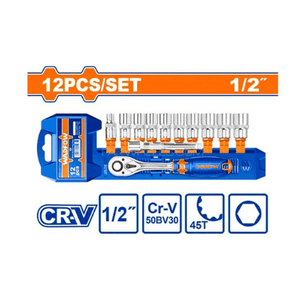 WADFOW 12 Pcs 1&2" socket set WST2212 - Drill Pak