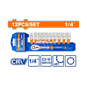 WADFOW 12 Pcs 1&4" socket set WST4212 - Drill Pak