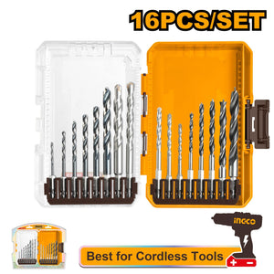 Ingco 16 Pcs metal, multifunction drill, and wood drill bits set 8mm AKDL11606 - Drill Pak