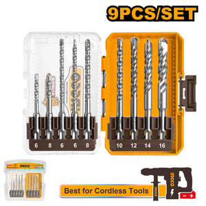 Ingco 9 Pcs SDS plus hammer drill bits set 110mm AKDL30906 - Drill Pak