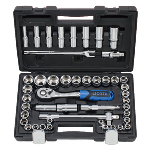 LICOTA MADE IN TAIWAN 47PCS 1/2" DR. SOCKET SET BLOW CASE INCH & MM SIZE - Drill Pak