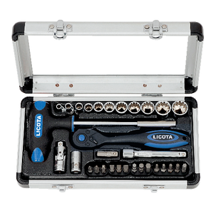 LICOTA MADE IN TAIWAN 31PCS 1/4" DR. SPLINE SOCKET WRENCH & BIT SET ALUMINUM CASE - Drill Pak