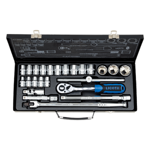 LICOTA MADE IN TAIWAN 24PCS 1/2" DR. 12PT FLANK SOCKET SET, MICRO FINISH METAL BOX 10-32MM - Drill Pak