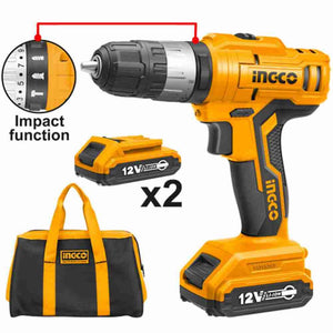 Ingco Lithium-Ion impact drill 12V CIDLI1222 - Drill Pak