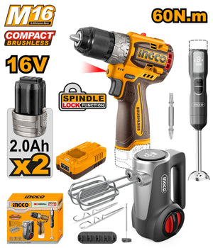 Ingco Cordless 3 pcs combo kit 16V CKLI1638 - Drill Pak