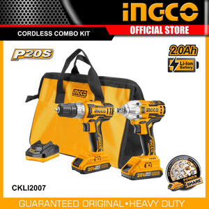 Ingco Lithium-Ion Cordless 2-Pc. Combo Kit BL Motor 20V CKLI2007 - Drill Pak