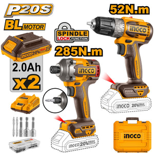 Ingco Cordless 2 pcs combo kit 20V CKLI20272 - Drill Pak