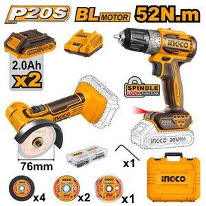 Ingco Cordless 2 pcs combo kit 20V CKLI20278 - Drill Pak