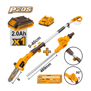 Ingco Cordless pole saw with pole hedge trimmer 20V CPTS201681 - Drill Pak