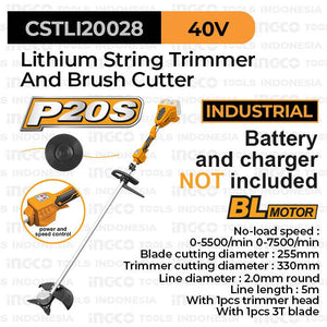 Ingco Lithium String Trimmer And Brush Cutter brushless motor 40V CSTLI20028 - Drill Pak