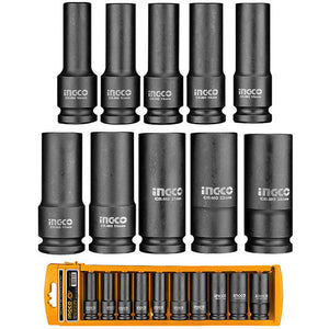 Ingco 10PCS 1/2" Deep impact socket set HKISSD12102L - Drill Pak